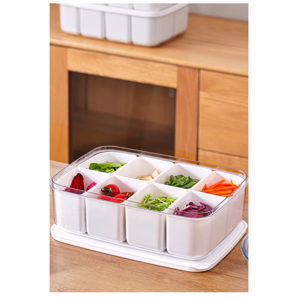 Cutie pentru Depozitare Alimente, Flippy, 8 Compartimente cu Capac, Material PET+PP, 29 x 20 x 9 cm, Alb/Transparent - imagine 8