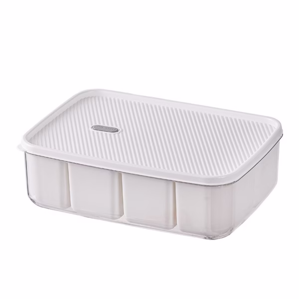 Cutie pentru Depozitare Alimente, Flippy, 8 Compartimente cu Capac, Material PET+PP, 29 x 20 x 9 cm, Alb/Transparent - imagine 14