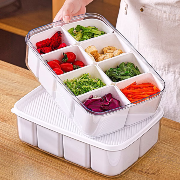Cutie pentru Depozitare Alimente, Flippy, 8 Compartimente cu Capac, Material PET+PP, 29 x 20 x 9 cm, Alb/Transparent - imagine 12