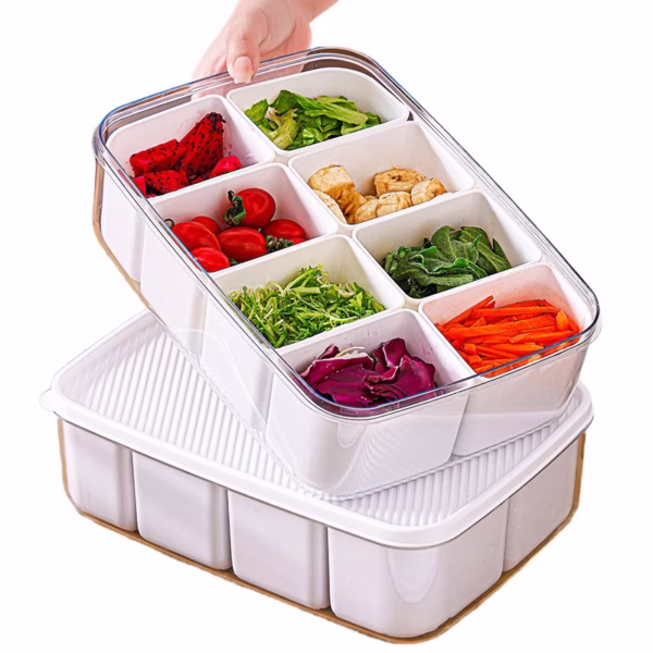 Cutie pentru Depozitare Alimente, Flippy, 8 Compartimente cu Capac, Material PET+PP, 29 x 20 x 9 cm, Alb/Transparent - imagine 1
