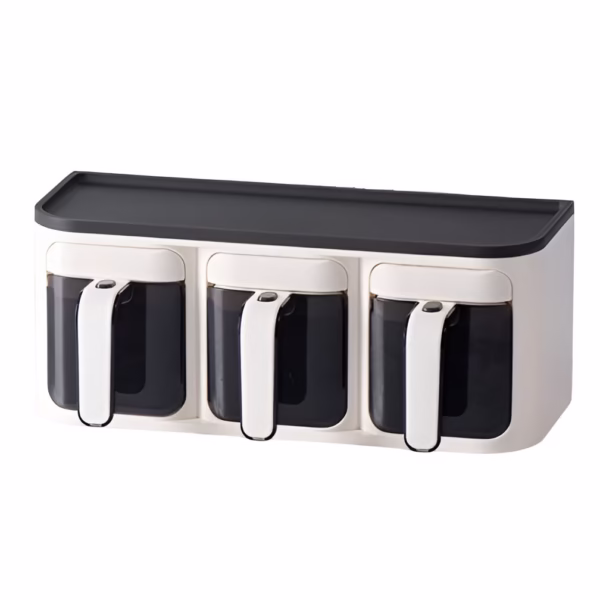 cutie-de-depozitare-a-condimentelor-de-uz-casnic-cu-montare-pe-perete-3-compartimente-25-8-x-13-6-x-main-667e9818ebe43 Cutie de Depozitare a Condimentelor, Flippy, de Uz Casnic, Montare pe Perete, 3 Compartimente, 25.8 x 13.6 x 10.5cm, Alb-Negru - imagine 1