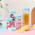 Cutie de Depozitare Alimente, Flippy, 0.8L, Capac Albastru, din PP+PET, Inchidere Ermetica, 10 x 10 x 15.5 cm, Transparent - imagine 3