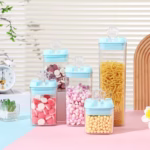 Cutie de Depozitare Alimente, Flippy, 0.8L, Capac Albastru, din PP+PET, Inchidere Ermetica, 10 x 10 x 15.5 cm, Transparent - imagine 4