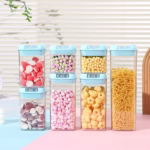 Cutie de Depozitare Alimente, Flippy, 1.2L, Capac Albastru, din PP+PET, Inchidere Ermetica, 10 x 10 x 20.5 cm, Transparent - imagine 4