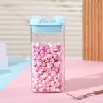 Cutie de Depozitare Alimente, Flippy, 1.2L, Capac Albastru, din PP+PET, Inchidere Ermetica, 10 x 10 x 20.5 cm, Transparent - imagine 5