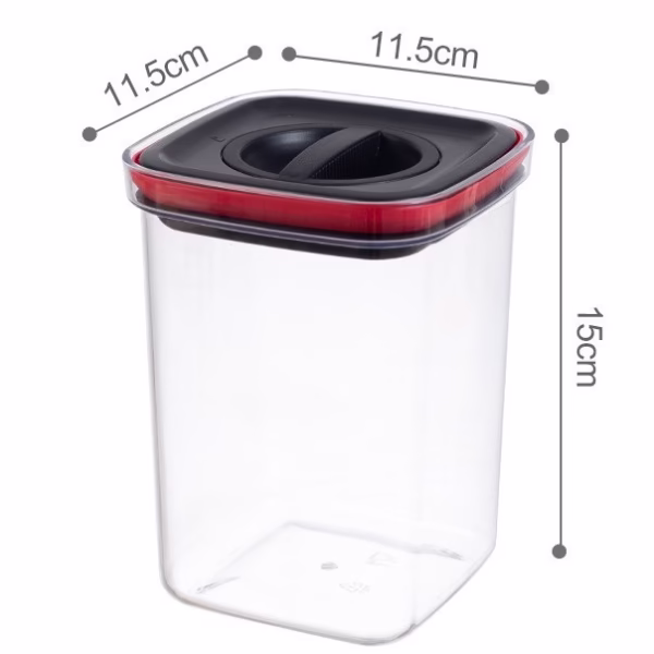 Cutie de Depozitare Alimente, Flippy, Cutie de tip Container, Recipient pentru Cereale in Bucatarie, 11.5 x 11.5 x 15 cm, volum 1200 ml, Transparenta cu Capac Negru - imagine 2