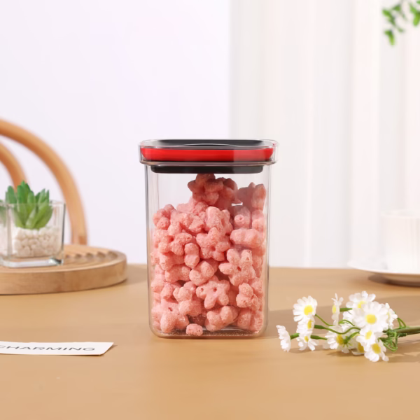 Cutie de Depozitare Alimente, Flippy, Cutie de tip Container, Recipient pentru Cereale in Bucatarie, 11.5 x 11.5 x 15 cm, volum 1200 ml, Transparenta cu Capac Negru - imagine 3