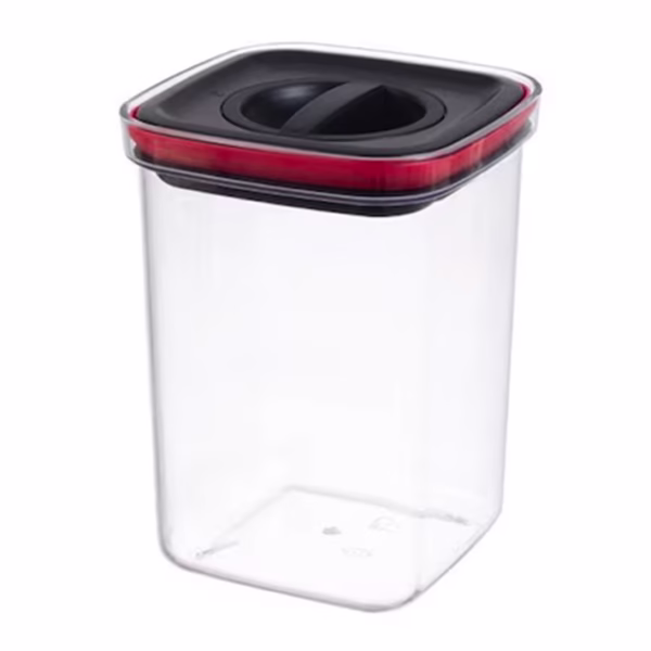 Cutie de Depozitare Alimente, Flippy, Cutie de tip Container, Recipient pentru Cereale in Bucatarie, 11.5 x 11.5 x 15 cm, volum 1200 ml, Transparenta cu Capac Negru - imagine 1