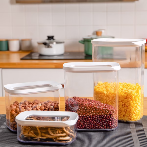 Cutie de Depozitare Alimente, Flippy, 1L, Capac Alb, din ABS+Silicon, 14.5 x 9 x 11.3 cm, Transparent - imagine 3