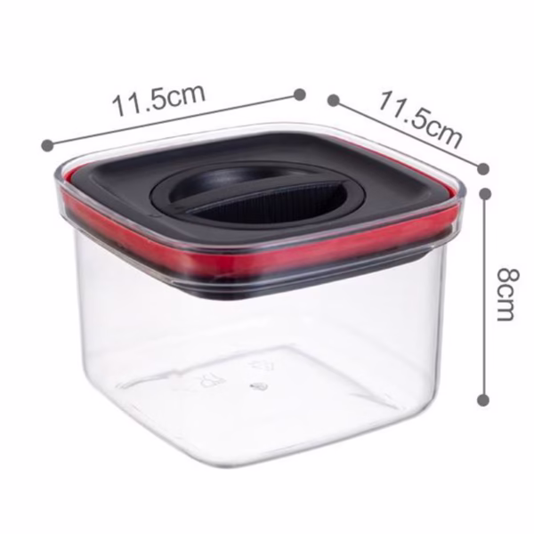 Cutie de Depozitare Alimente, Flippy, Cutie de tip Container, Recipient pentru Cereale in Bucatarie, S 11.5 x 11.5 x 8 cm, volum 600 ml, Transparenta cu Capac Negru - imagine 2