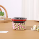 Cutie de Depozitare Alimente, Flippy, Cutie de tip Container, Recipient pentru Cereale in Bucatarie, S 11.5 x 11.5 x 8 cm, volum 600 ml, Transparenta cu Capac Negru - imagine 3