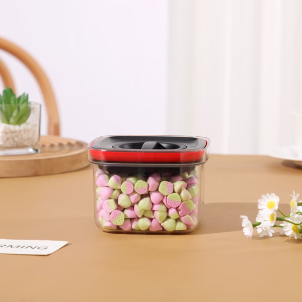 Cutie de Depozitare Alimente, Flippy, Cutie de tip Container, Recipient pentru Cereale in Bucatarie, S 11.5 x 11.5 x 8 cm, volum 600 ml, Transparenta cu Capac Negru - imagine 3
