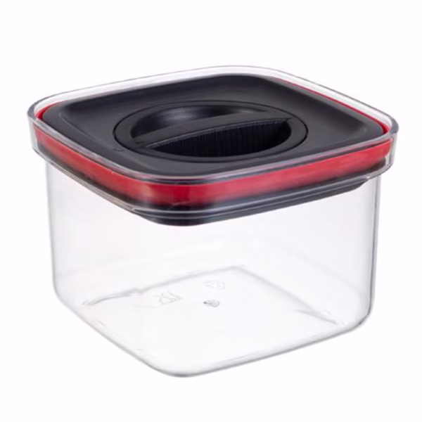 Cutie de Depozitare Alimente, Flippy, Cutie de tip Container, Recipient pentru Cereale in Bucatarie, S 11.5 x 11.5 x 8 cm, volum 600 ml, Transparenta cu Capac Negru - imagine 1