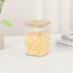 Cutie de Depozitare Alimente, Flippy, Cutie de tip Container, Cutie pentru Cereale, din Plastic, Capac din Bambuc, 10 x 10 x 14 cm, Volum 0.8 L, Transparent - imagine 2