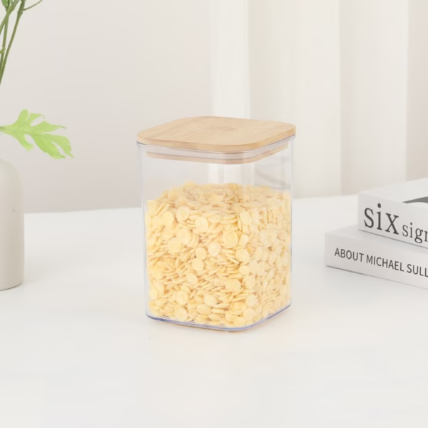 Cutie de Depozitare Alimente, Flippy, Cutie de tip Container, Cutie pentru Cereale, din Plastic, Capac din Bambuc, 10 x 10 x 14 cm, Volum 0.8 L, Transparent - imagine 2
