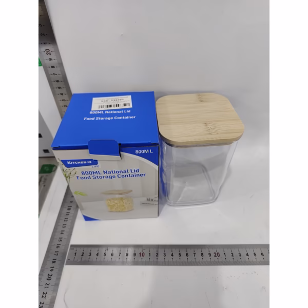 Cutie de Depozitare Alimente, Flippy, Cutie de tip Container, Cutie pentru Cereale, din Plastic, Capac din Bambuc, 10 x 10 x 14 cm, Volum 0.8 L, Transparent - imagine 5