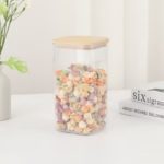 Cutie de Depozitare Alimente, Flippy, Cutie de tip Container, Cutie pentru Cereale, din Plastic, Capac din Bambuc, 10 x 10 x 19 cm, Volum 1.2l, Transparent - imagine 2