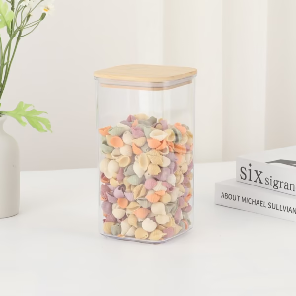 Cutie de Depozitare Alimente, Flippy, Cutie de tip Container, Cutie pentru Cereale, din Plastic, Capac din Bambuc, 10 x 10 x 19 cm, Volum 1.2l, Transparent - imagine 2