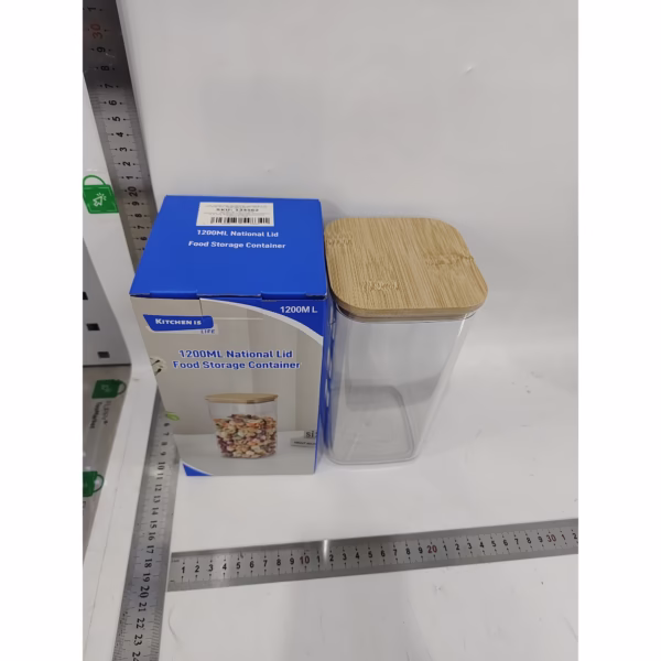 Cutie de Depozitare Alimente, Flippy, Cutie de tip Container, Cutie pentru Cereale, din Plastic, Capac din Bambuc, 10 x 10 x 19 cm, Volum 1.2l, Transparent - imagine 5