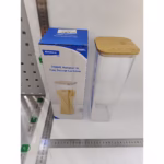 Cutie de Depozitare Alimente, Flippy, Cutie de tip Container, Cutie pentru Cereale, din Plastic, Capac din Bambuc, 10 x 10 x 30 cm, Volum 1.9 l, Transparent - imagine 5