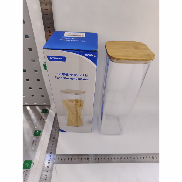 Cutie de Depozitare Alimente, Flippy, Cutie de tip Container, Cutie pentru Cereale, din Plastic, Capac din Bambuc, 10 x 10 x 30 cm, Volum 1.9 l, Transparent - imagine 5