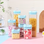 Cutie de Depozitare Alimente, Flippy, 0.5L, Capac Albastru, din PP+PET, Inchidere Ermetica, 10 x 10 x 10.5 cm, Transparent - imagine 6