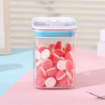 Cutie de Depozitare Alimente, Flippy, tip Container, 0.8L, 10x10x15.5 cm, Recipiente pentru Cereale in Bucatarie,  Transparente cu Capac Alb-Albastru - imagine 3