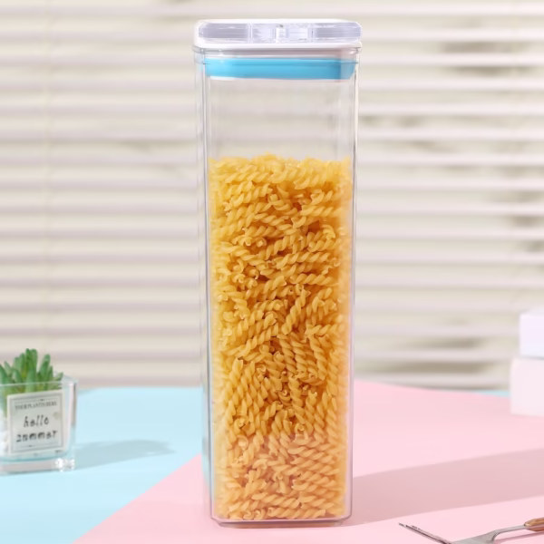 Cutie de Depozitare Alimente, Flippy, tip Container, 1.9L, 10x10x30.5 cm, Recipiente pentru Cereale in Bucatarie,  Transparente cu Capac Alb-Albastru - imagine 2