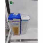 Cutie de Depozitare Alimente, Flippy, tip Container, 1.9L, 10x10x30.5 cm, Recipiente pentru Cereale in Bucatarie,  Transparente cu Capac Alb-Albastru - imagine 3