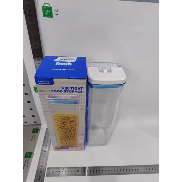 Cutie de Depozitare Alimente, Flippy, tip Container, 1.9L, 10x10x30.5 cm, Recipiente pentru Cereale in Bucatarie,  Transparente cu Capac Alb-Albastru - imagine 3