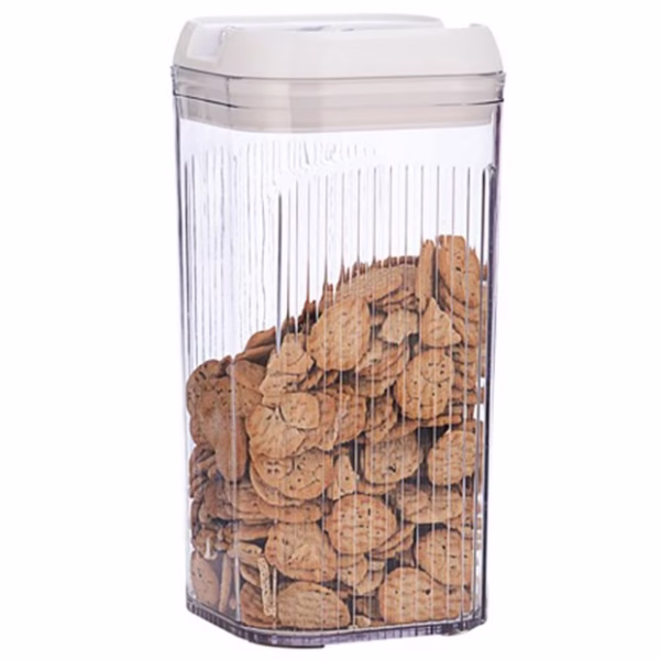 Cutie de Depozitare Alimente, Flippy, Cutie de Tip Container, 2.5L, 12.5x12.5x26 cm, Recipiente pentru Cereale in Bucatarie, Transparente cu Capac Alb - imagine 1