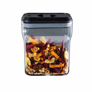 Recipient din Plastic, Flippy, pentru Alimente/Obiecte, Inchidere Ermetica Rotire 90 grade, 2l, 20.5 x 10.5 x 27 cm, Transparent