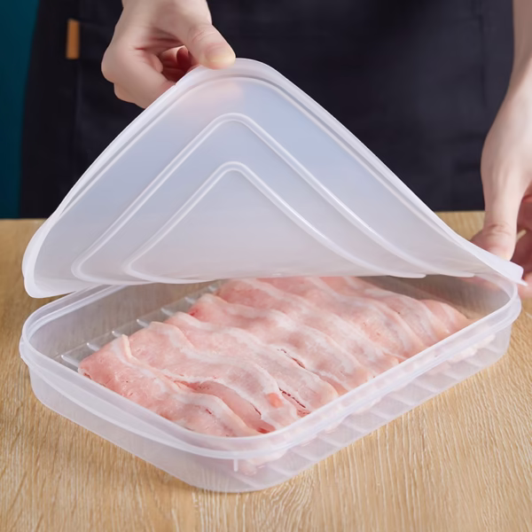 Cutie de depozitare de uz casnic, Flippy, Caserola pentru Frigider, Rezistenta la umiditate, Rezervor Sigilat pentru Depozitare Alimentara, 24.5 x 18.5 x 3.5cm, Alb Transparent - imagine 3