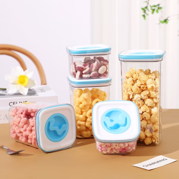 Cutie de Depozitare pentru Bucatarie, Flippy, 1.3L, din ABS+PET+Silicon, Capac Alb/Albastru, 11.5 x 15 x 8 cm, Transparent - imagine 2