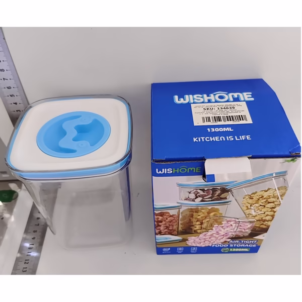 Cutie de Depozitare pentru Bucatarie, Flippy, 1.3L, din ABS+PET+Silicon, Capac Alb/Albastru, 11.5 x 15 x 8 cm, Transparent - imagine 5
