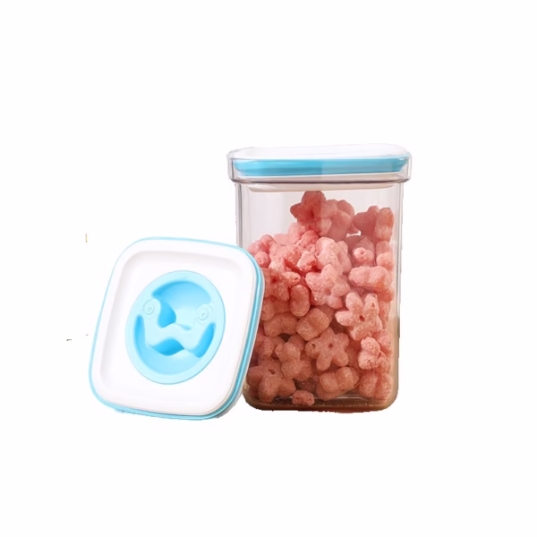 Cutie de Depozitare pentru Bucatarie, Flippy, 1.3L, din ABS+PET+Silicon, Capac Alb/Albastru, 11.5 x 15 x 8 cm, Transparent - imagine 1