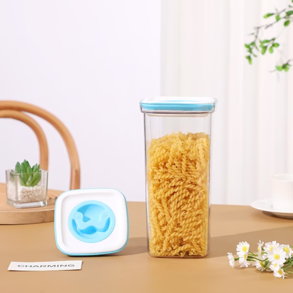 Cutie de Depozitare pentru Bucatarie, Flippy, 2L, din ABS+PET+Silicon, Capac Alb/Albastru, 11.5 x 23 x 8 cm, Transparent - imagine 2