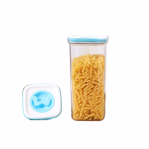 Cutie de Depozitare pentru Bucatarie, Flippy, 2L, din ABS+PET+Silicon, Capac Alb/Albastru, 11.5 x 23 x 8 cm, Transparent - imagine 1