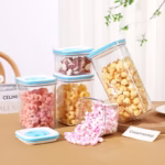 Cutie de Depozitare pentru Bucatarie, Flippy, 600 ml, din ABS+PET+Silicon, Capac Alb/Albastru, 11.5 x 8 x 8 cm, Transparent - imagine 3