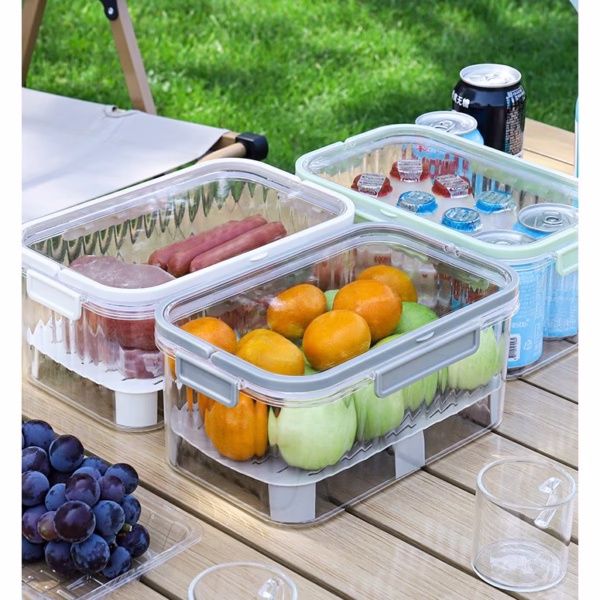 Cutie de Depozitare Portabila, Flippy, cu Separator pentru Gheata si Scurgere, Mentine Rece, Caserola Pranz, 25x16.5x11.5 cm, Crem/Transparent - imagine 11