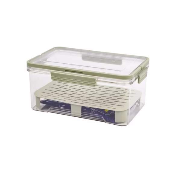 Cutie de Depozitare Portabila, Flippy, cu Separator pentru Gheata si Scurgere, Mentine Rece, Caserola Pranz, 25x16.5x11.5 cm, Verde/Transparent - imagine 3