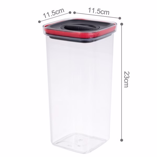 Cutie de Depozitare Alimente, Flippy, Cutie de tip Container, Recipient pentru Cereale in Bucatarie, 11.5 x 11.5 x 23 cm, volum 2000 ml, Transparenta cu Capac Negru - imagine 2