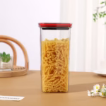Cutie de Depozitare Alimente, Flippy, Cutie de tip Container, Recipient pentru Cereale in Bucatarie, 11.5 x 11.5 x 23 cm, volum 2000 ml, Transparenta cu Capac Negru - imagine 3