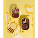 Cutie pentru Pranz, Flippy, din PP si Otel Inoxidabil, Model Albina, 2 Compartimente, 301-500 ml, Galben - imagine 2