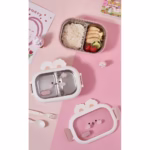 Cutie pentru Pranz sau Gustari, Flippy, cu Doua Compartimente, Model Iepuras, pentru Copii si Adulti, Etansare, PP, Perfect pentru Scoala si Birou, 1000 mL, 22x17.8x8 cm, Alb - imagine 3