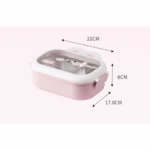 Cutie pentru Pranz sau Gustari, Flippy, cu Doua Compartimente, Model Iepuras, pentru Copii si Adulti, Etansare, PP, Perfect pentru Scoala si Birou, 1000 mL, 22x17.8x8 cm, Roz - imagine 2