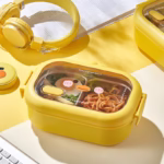 Cutie pentru Pranz sau Gustari, Flippy, cu Doua Compartimente, Model Ratusca, pentru Copii si Adulti, Etansare, PP, Perfect pentru Scoala si Birou, 1000 mL, 22.5x14.5x8 cm, Galben - imagine 2
