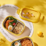 Cutie pentru Pranz sau Gustari, Flippy, cu Doua Compartimente, Model Ratusca, pentru Copii si Adulti, Etansare, PP, Perfect pentru Scoala si Birou, 1000 mL, 22.5x14.5x8 cm, Galben - imagine 3