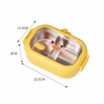 Cutie pentru Pranz sau Gustari, Flippy, cu Doua Compartimente, Model Ratusca, pentru Copii si Adulti, Etansare, PP, Perfect pentru Scoala si Birou, 1000 mL, 22.5x14.5x8 cm, Galben - imagine 5