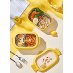 Cutie pentru Pranz sau Gustari, Flippy, cu Doua Compartimente, Model Ratusca, pentru Copii si Adulti, Etansare, PP, Perfect pentru Scoala si Birou, 1000 mL, 22.5x14.5x8 cm, Galben - imagine 10